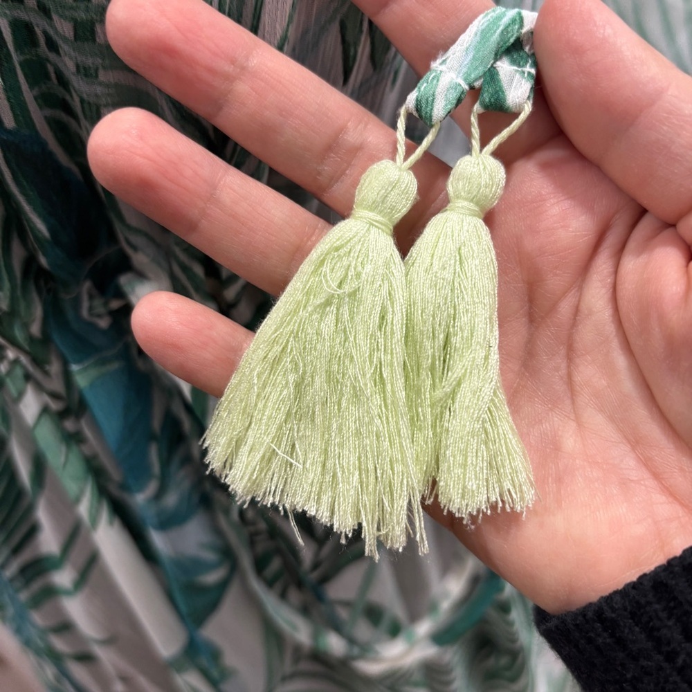 Kona Sol Tropical Palm Leaf Midi Dress Cover Up M Green Resort Vacation Tassel - Picture 10 of 14